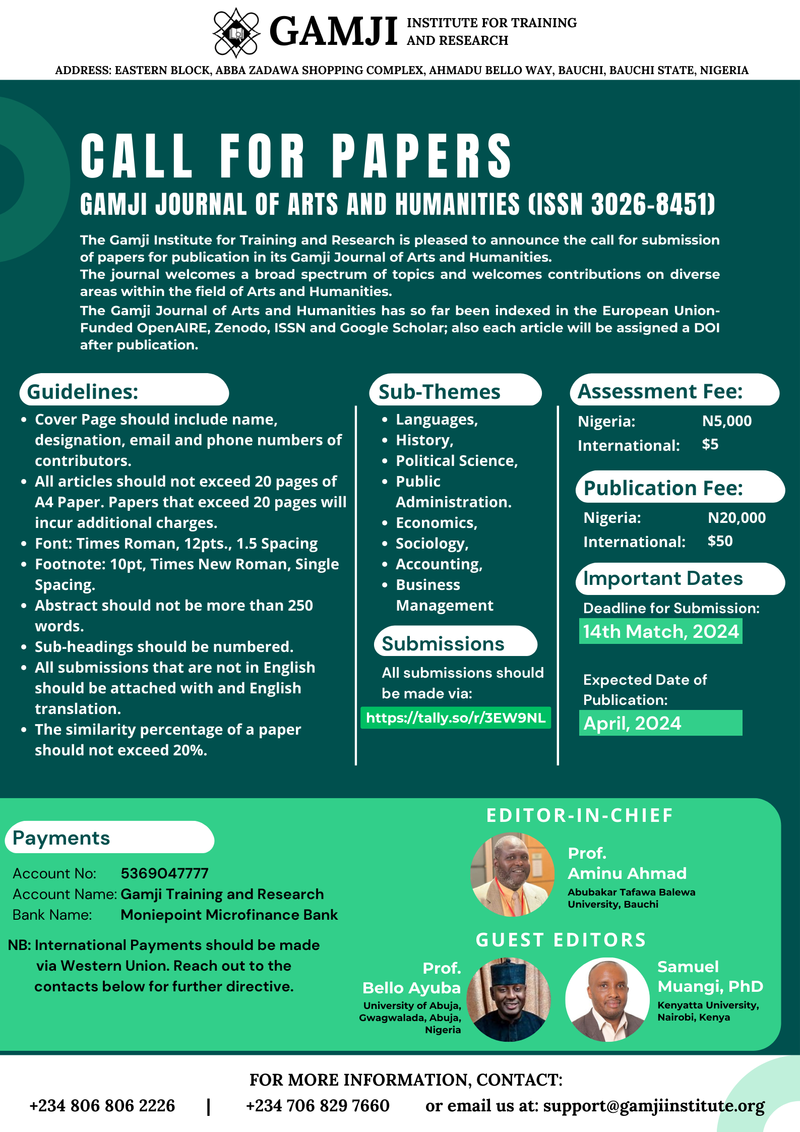 Call For Papers: Gamji Journal of Art and Humanities